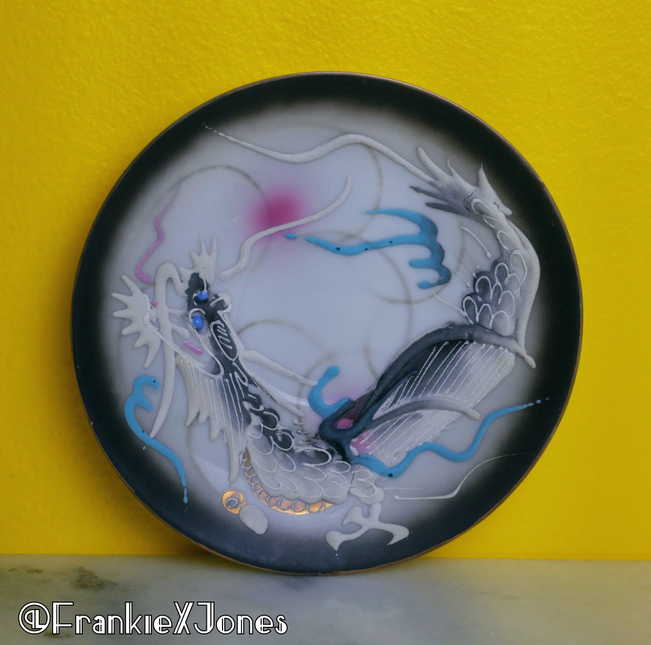 Dragonware Lithophane Tea Cup Set ✤ Cup + Saucer ✤ Black