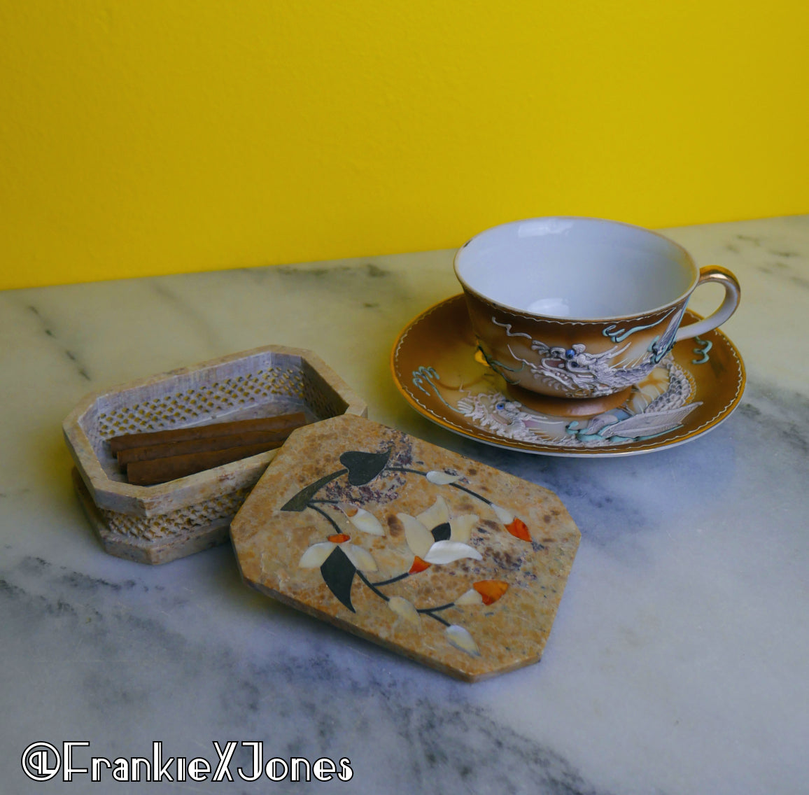 Dragonware Tea Cup Set ✤ Cup + Saucer ✤ Brown/Gold