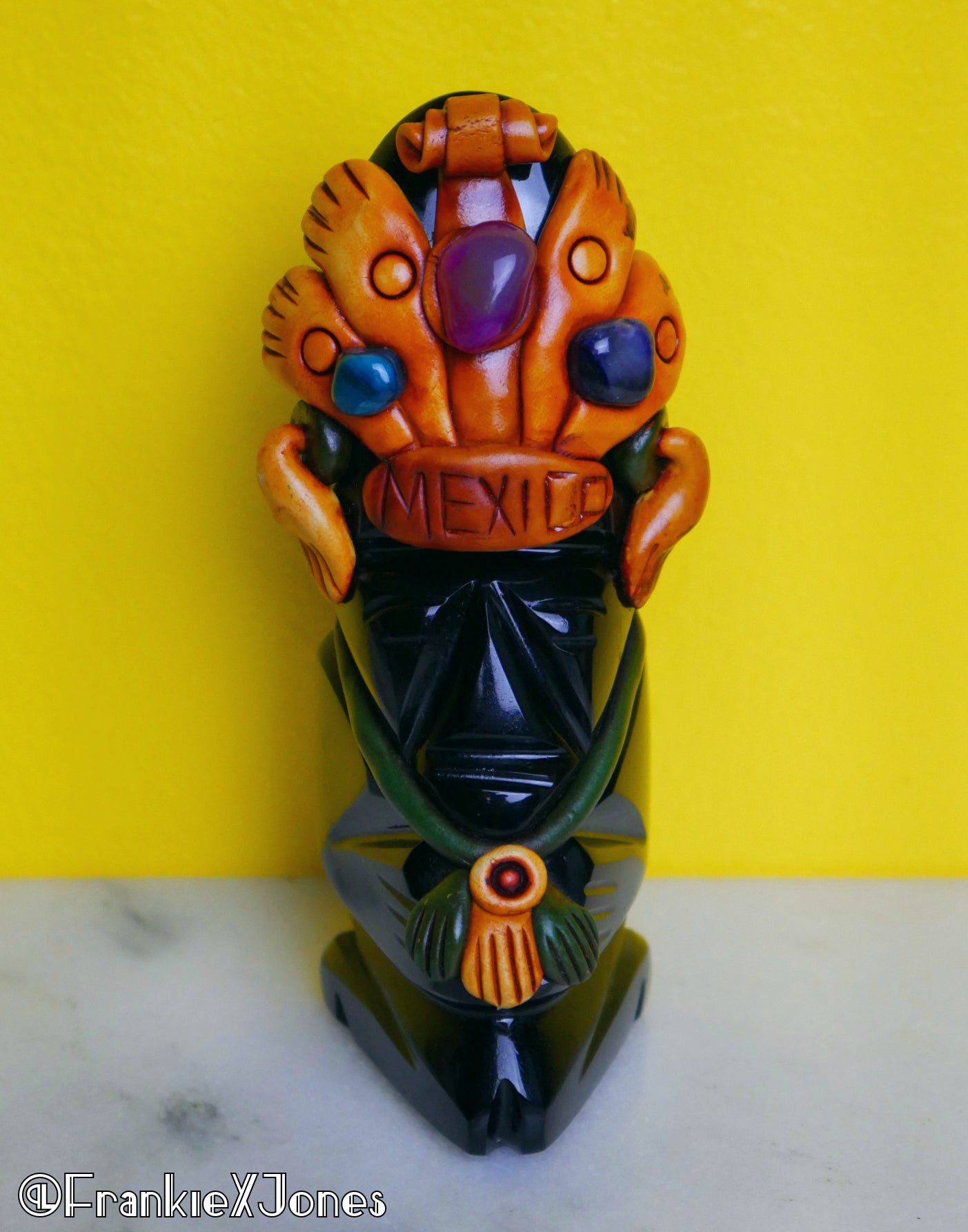Carved Onyx Mexico Statuette w/ Embellishments
