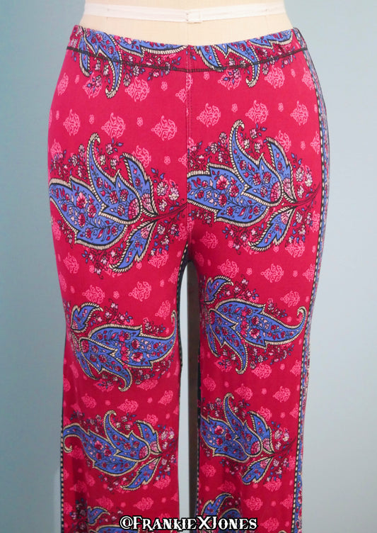 Fuchsia + Indigo Paisley Boho Bell Bottoms