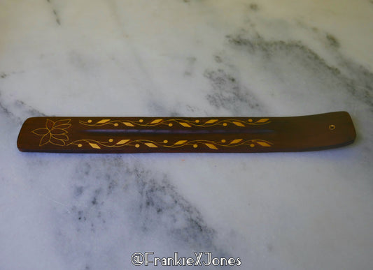 Rosewood + Brass Lotus Inlay Incense Holder