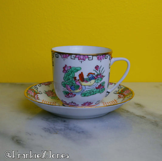 Chinoiserie Tea Cup Set ✤ Cup + Saucer ✤ Birds + Water Lilies