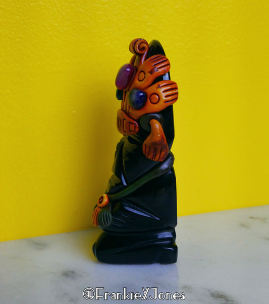 Carved Onyx Mexico Statuette w/ Embellishments