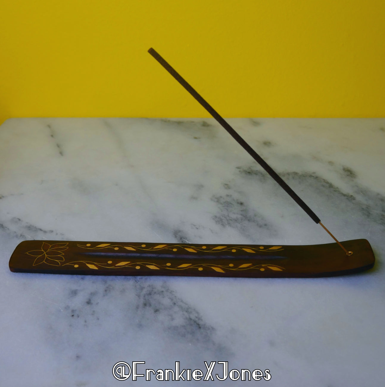 Rosewood + Brass Lotus Inlay Incense Holder