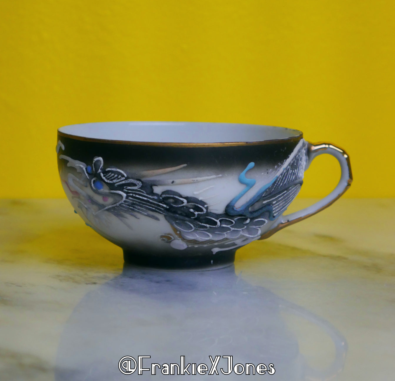 Dragonware Lithophane Tea Cup Set ✤ Cup + Saucer ✤ Black