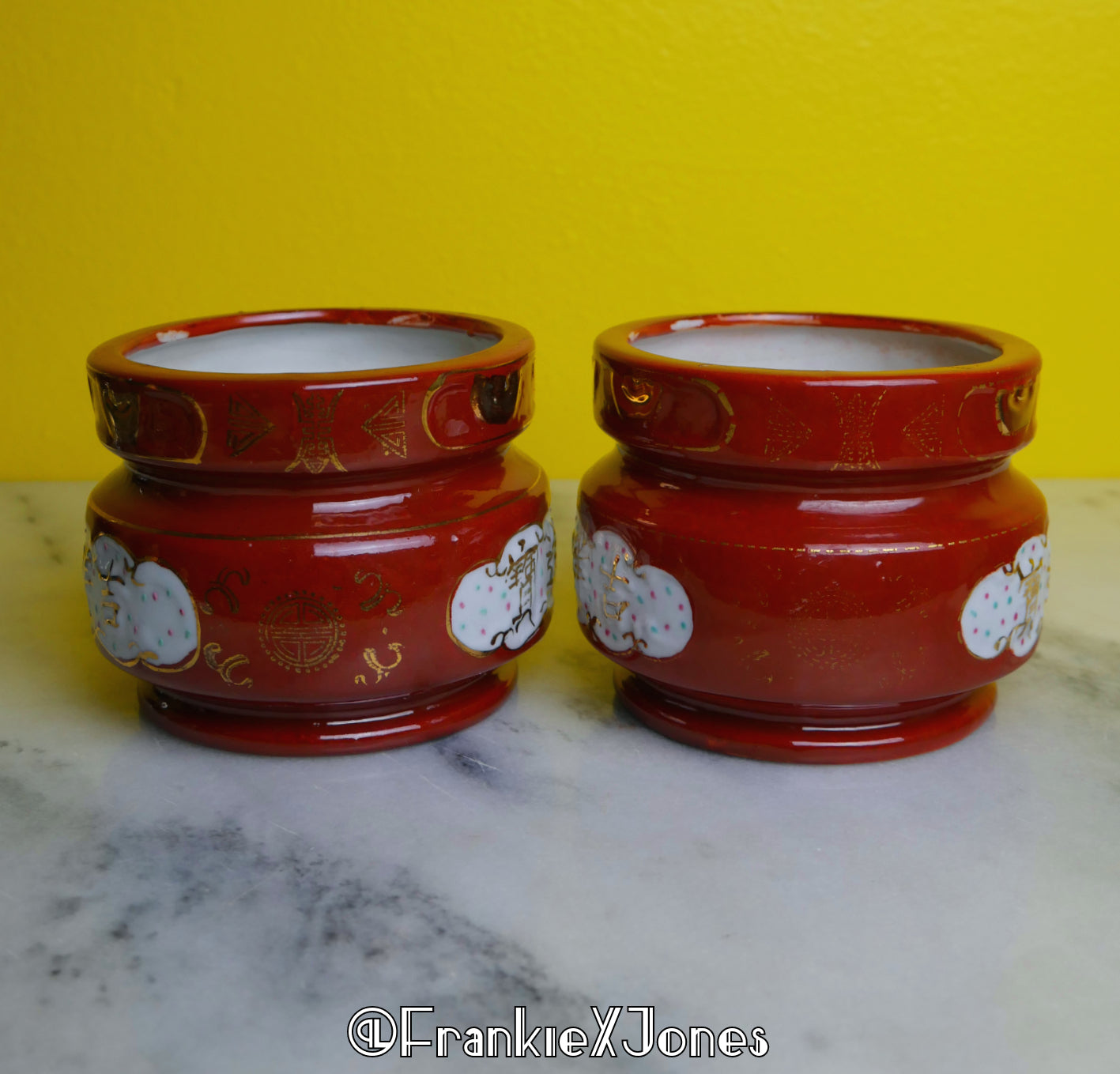 Gold + Red Chinese Planters ✤ Set of 2