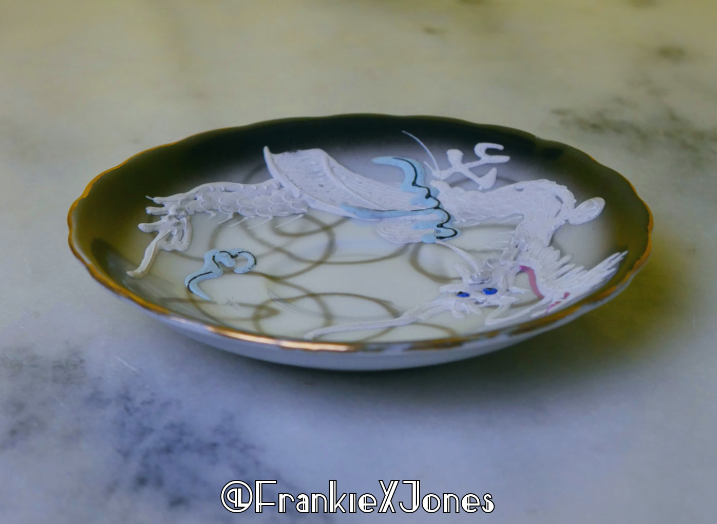 Dragonware Black w/ Gold Scalloped Edge Saucer