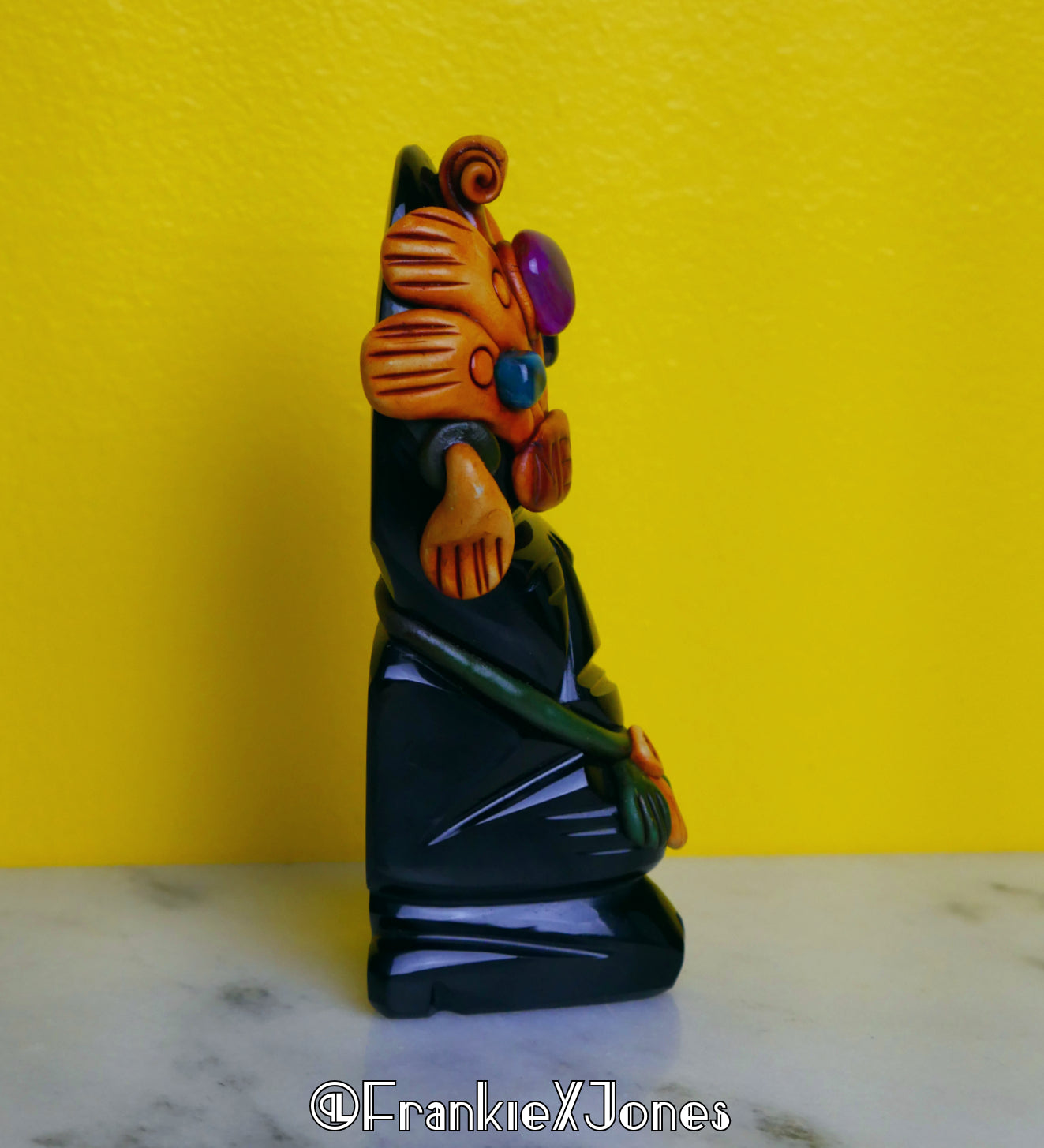 Carved Onyx Mexico Statuette w/ Embellishments