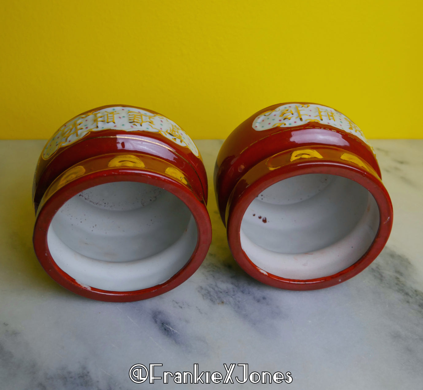 Gold + Red Chinese Planters ✤ Set of 2