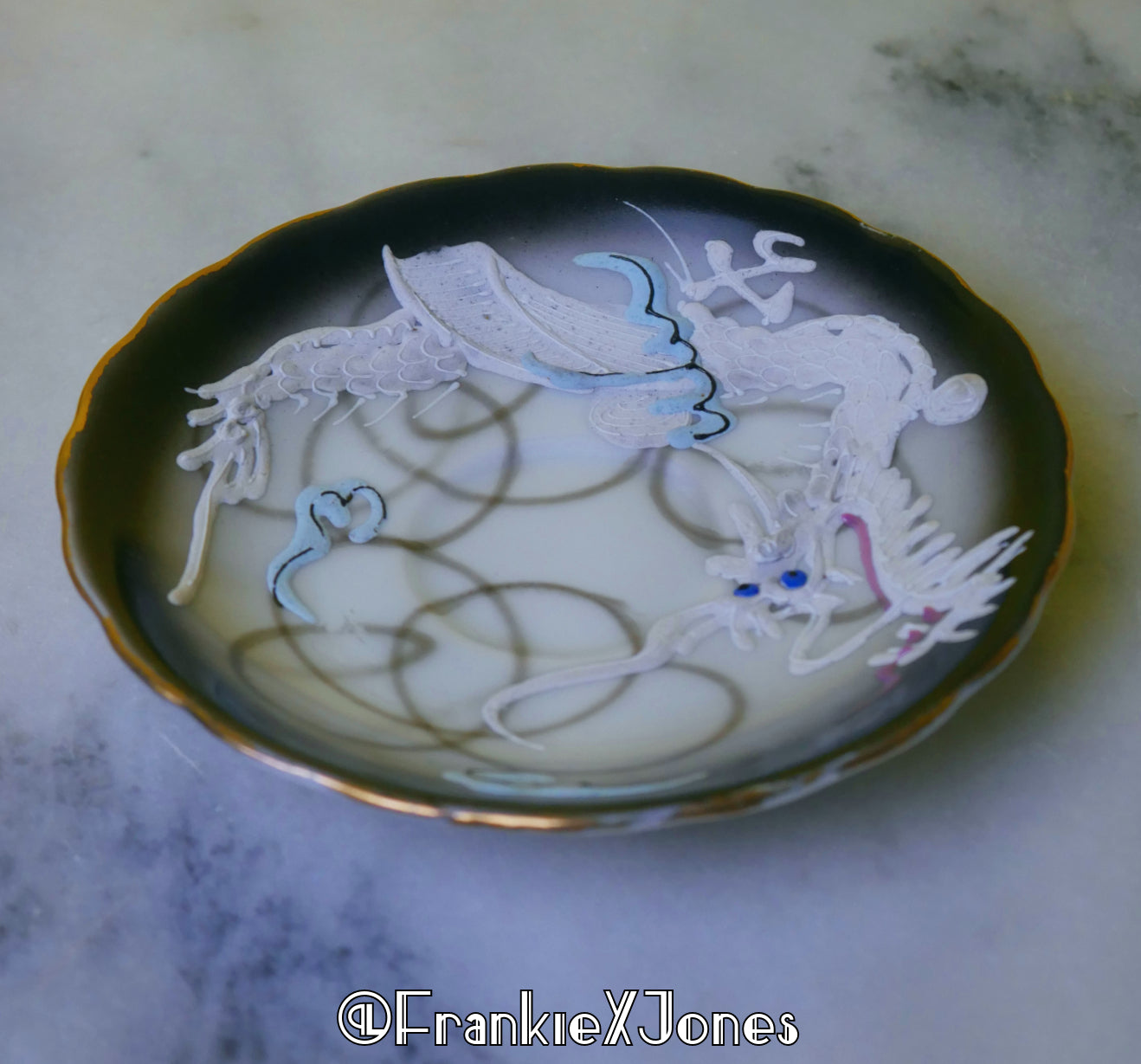 Dragonware Black w/ Gold Scalloped Edge Saucer