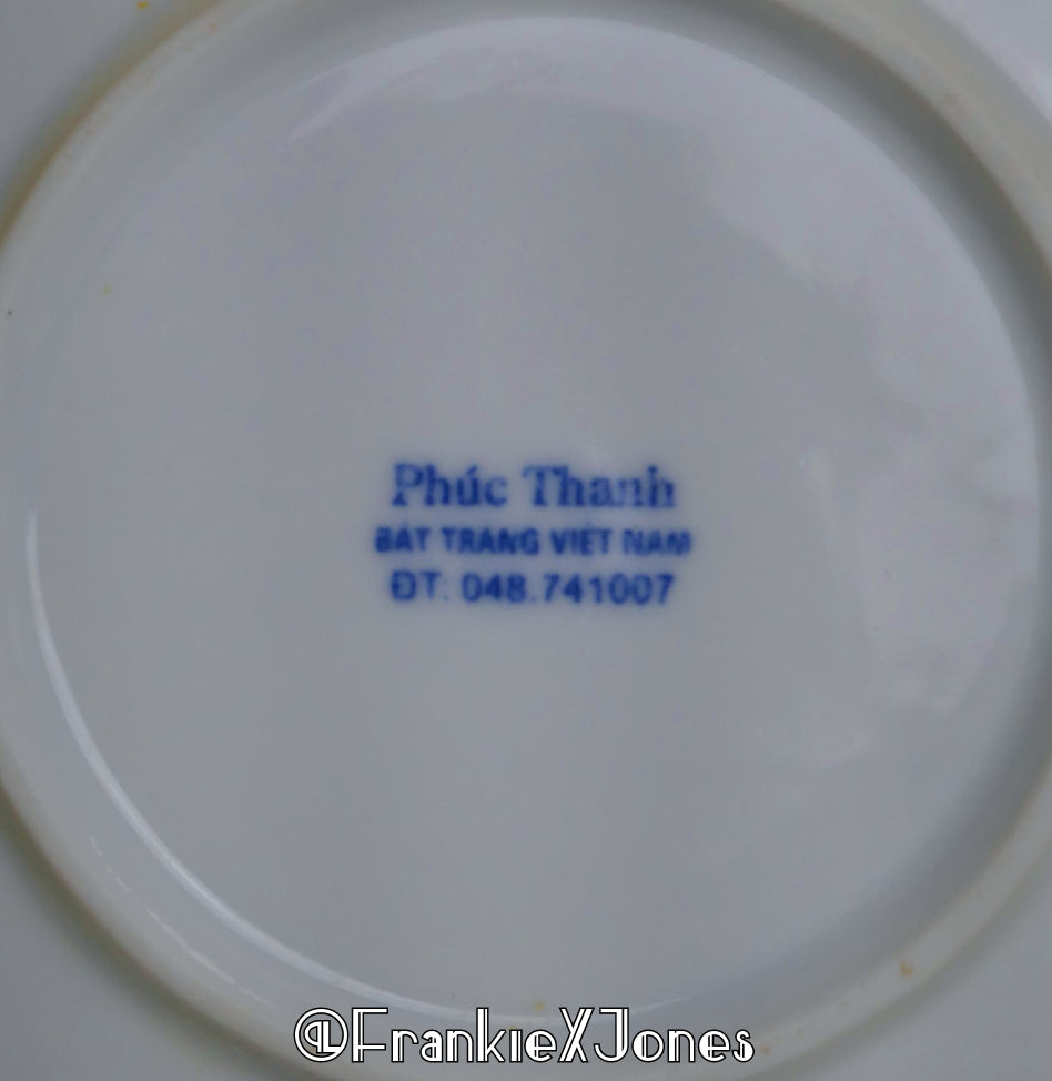 Hand Painted Bamboo + Eternal Life Symbol Designed Porcelain Plates ✤ Bat Trang Vietnam ✤ Set of 8