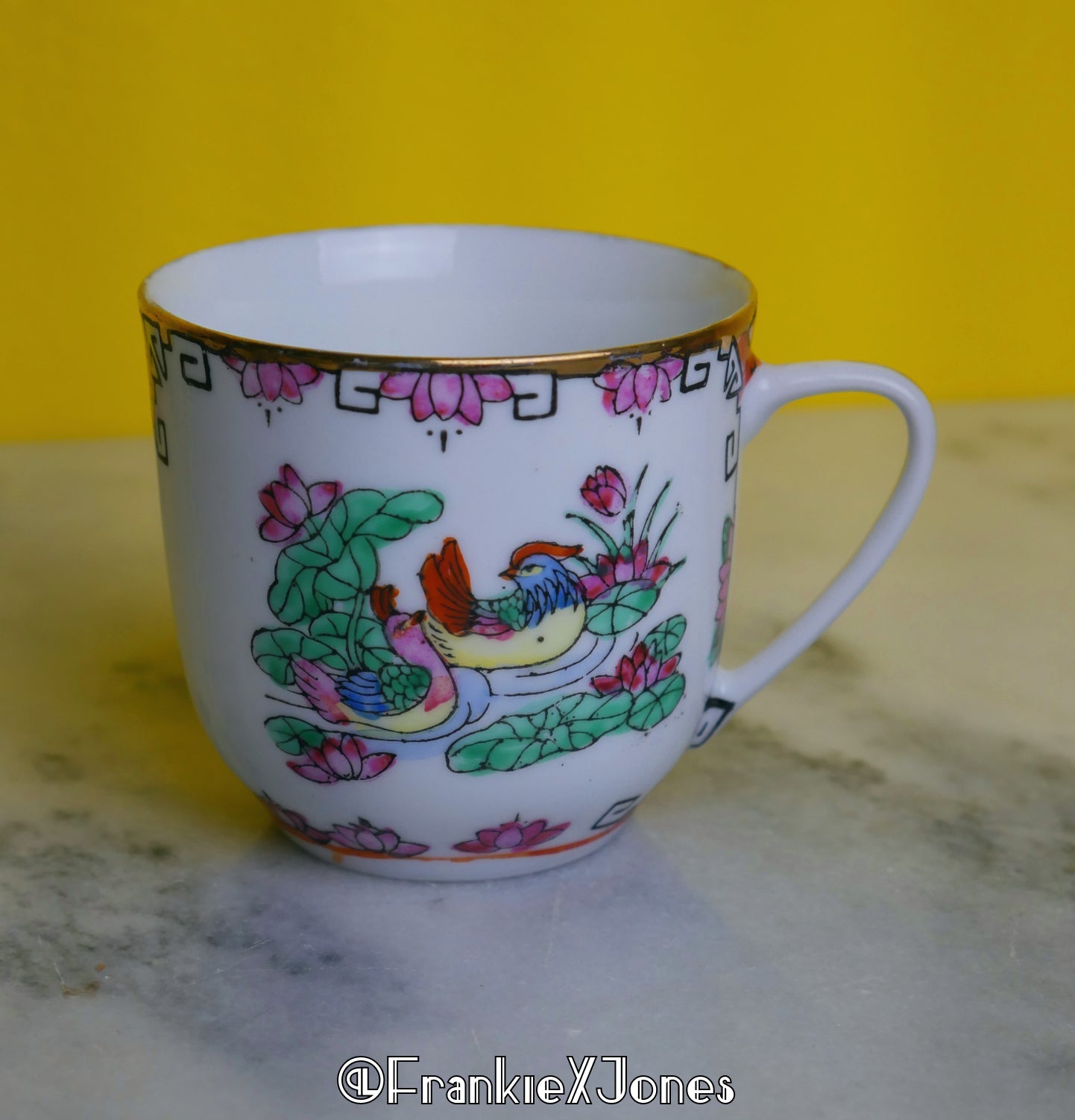 Chinoiserie Tea Cup Set ✤ Cup + Saucer ✤ Birds + Water Lilies