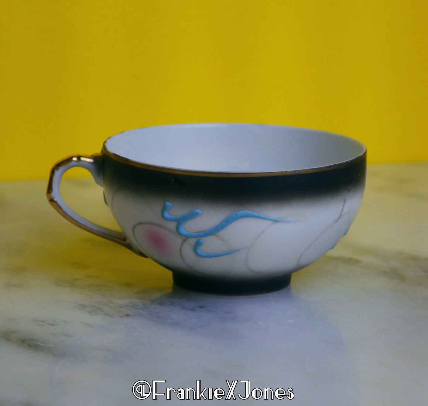 Dragonware Lithophane Tea Cup Set ✤ Cup + Saucer ✤ Black