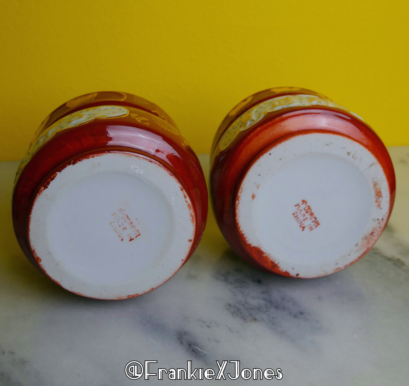 Gold + Red Chinese Planters ✤ Set of 2