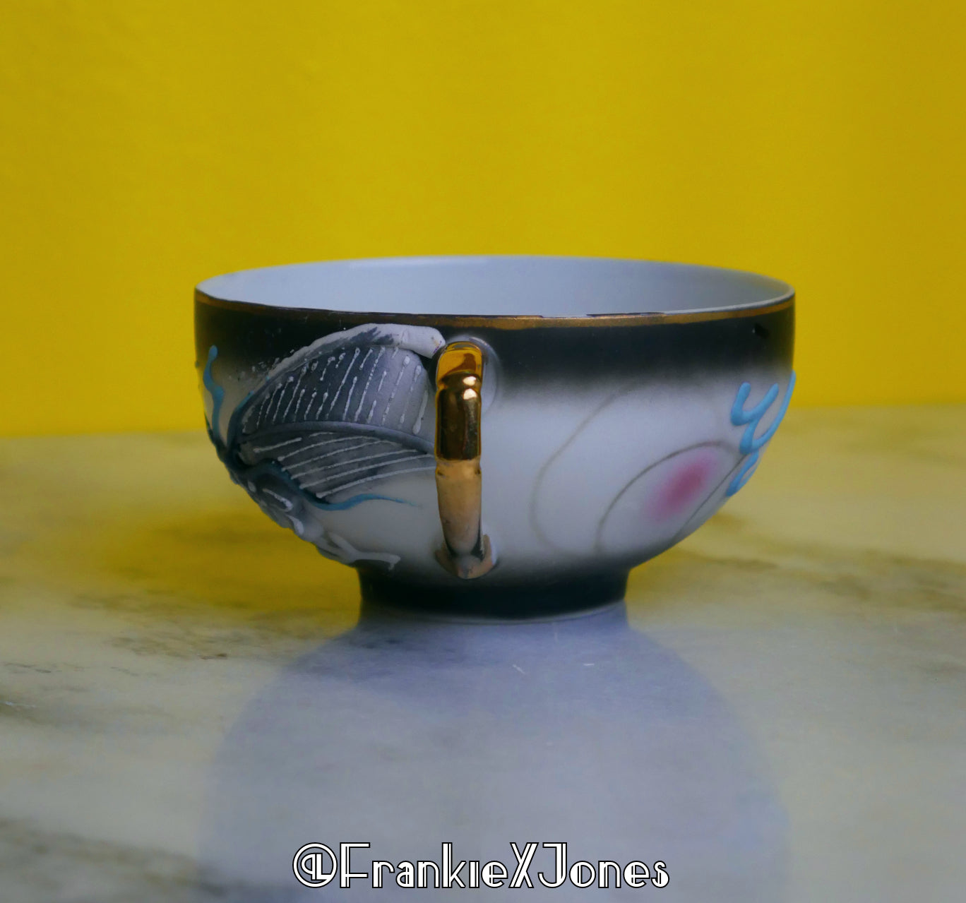 Dragonware Lithophane Tea Cup Set ✤ Cup + Saucer ✤ Black