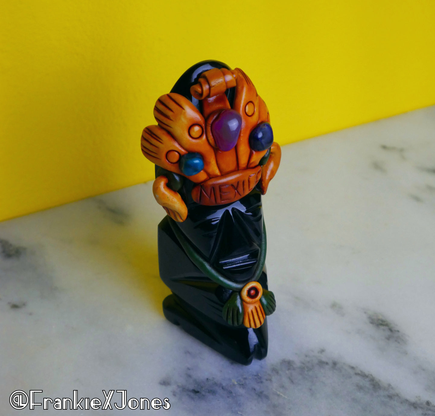 Carved Onyx Mexico Statuette w/ Embellishments