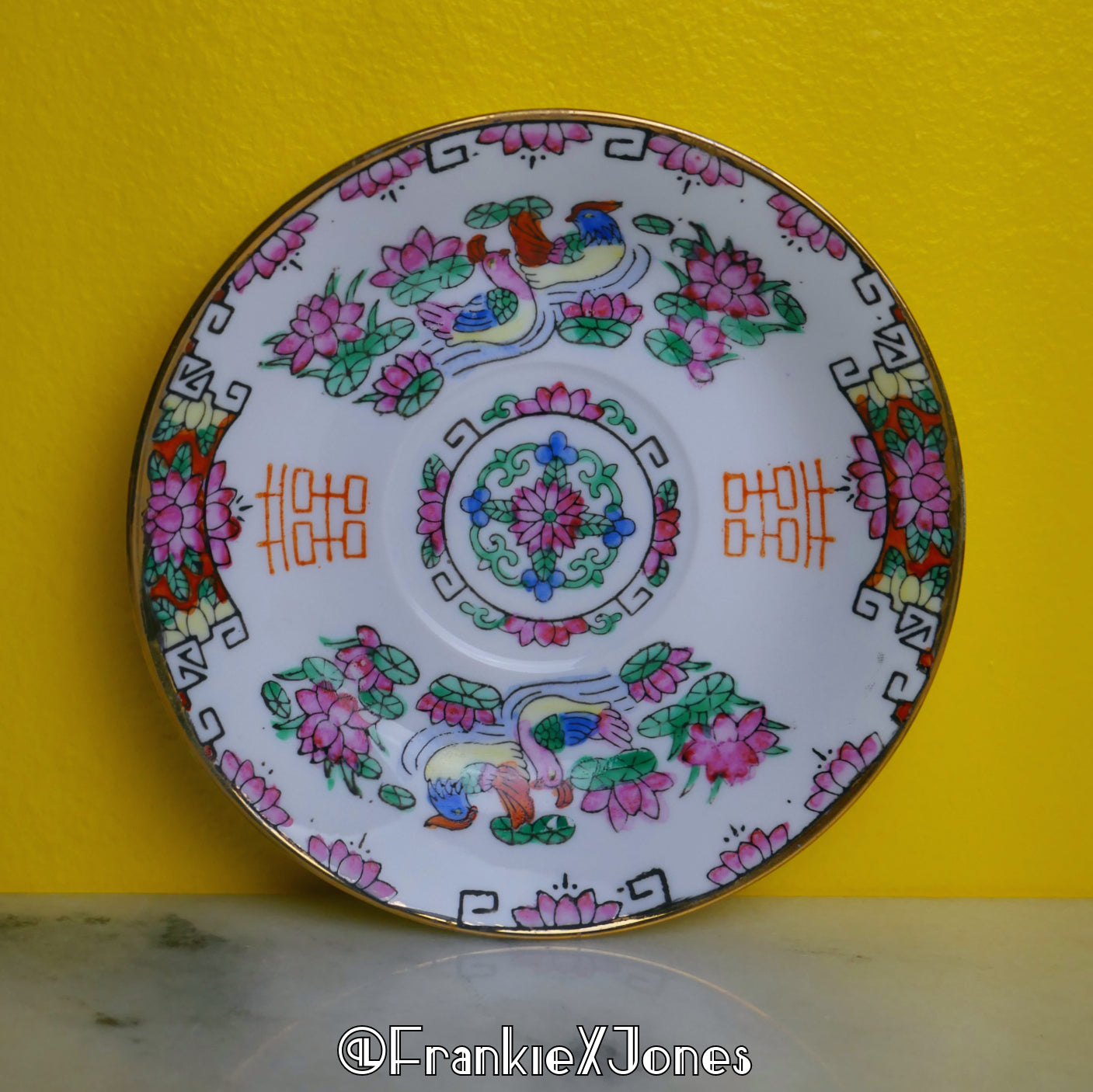 Chinoiserie Tea Cup Set ✤ Cup + Saucer ✤ Birds + Water Lilies