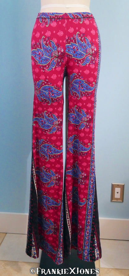 Fuchsia + Indigo Paisley Boho Bell Bottoms