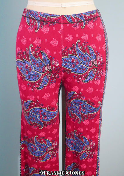 Fuchsia + Indigo Paisley Boho Bell Bottoms