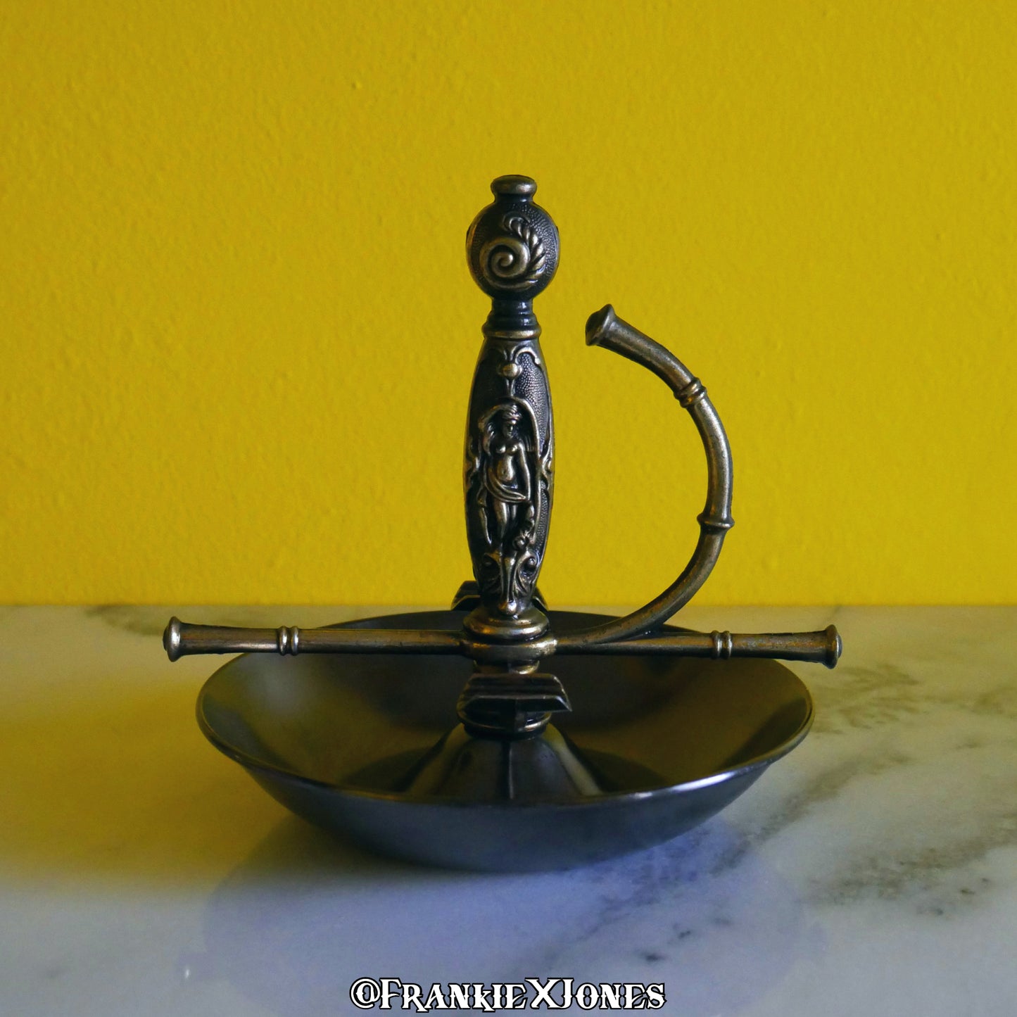 Art Nouveau Goddess Brass Sword Handle Ashtray