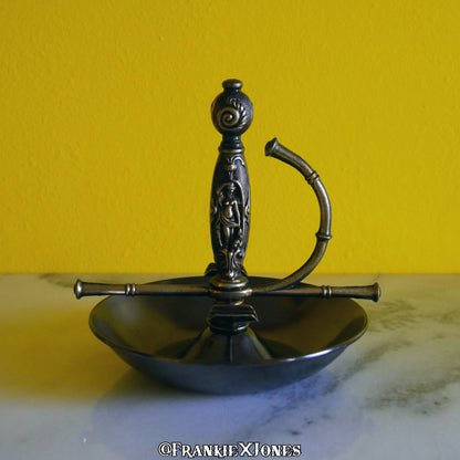 Art Nouveau Goddess Brass Sword Handle Ashtray