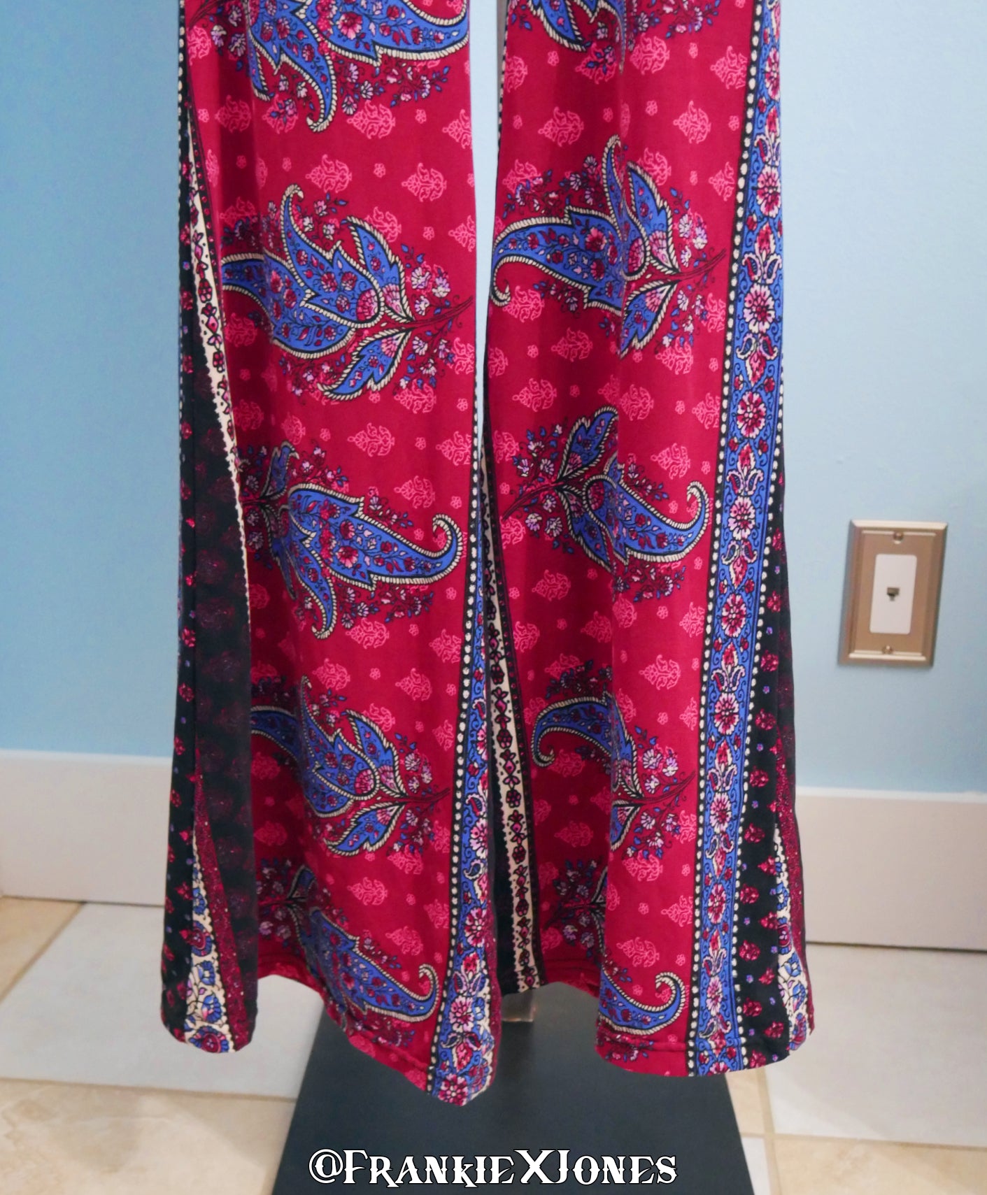 Fuchsia Indigo Paisley Boho Bell Bottoms FrankieJonesAntiques