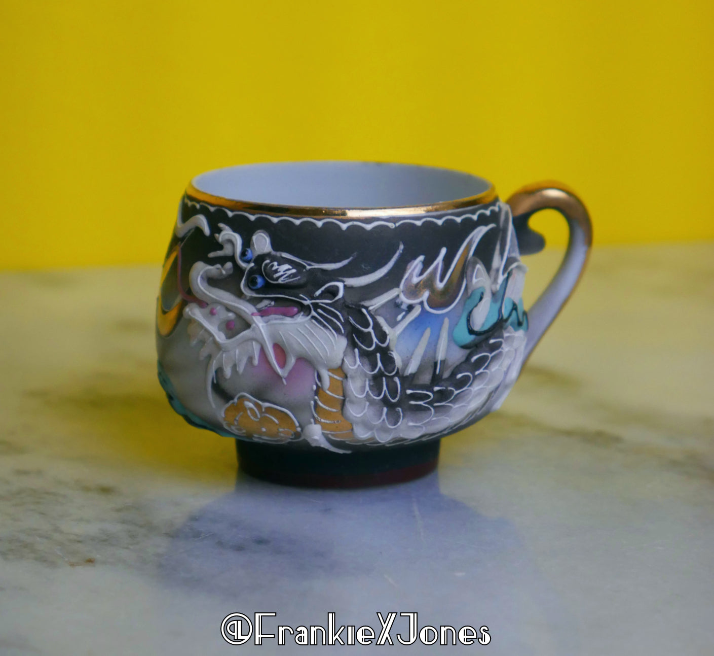 Dragonware Lithophane Tea Cup Set ✤ Cup + Saucer ✤ Black