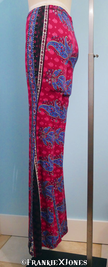 Fuchsia + Indigo Paisley Boho Bell Bottoms