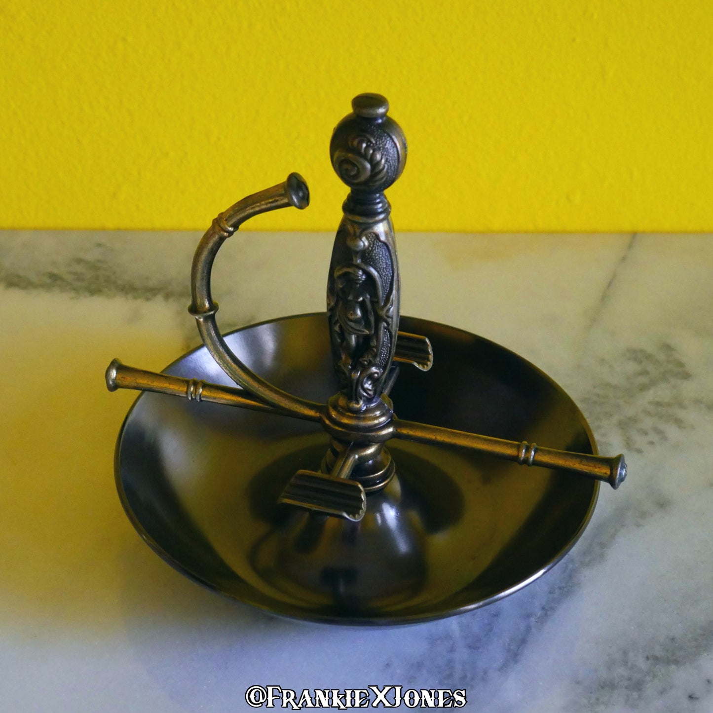 Art Nouveau Goddess Brass Sword Handle Ashtray