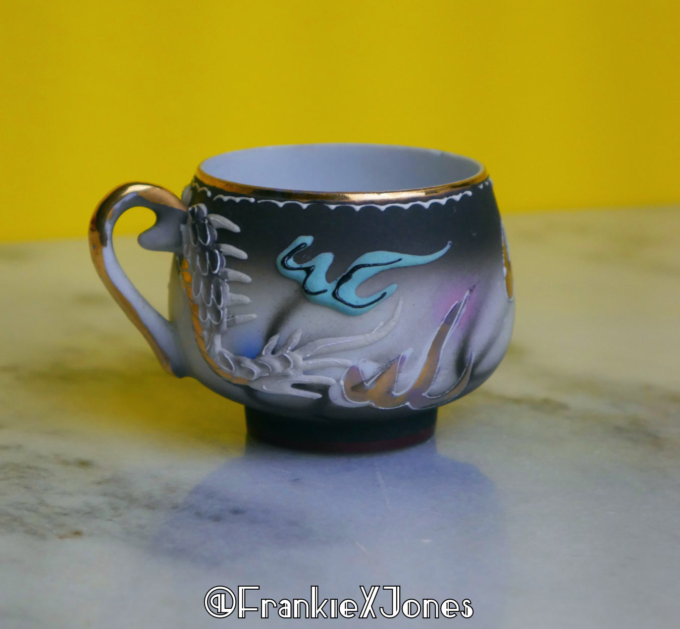 Dragonware Lithophane Tea Cup Set ✤ Cup + Saucer ✤ Black